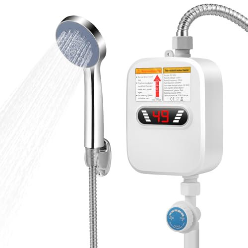 Chauffe-Eau électrique Instantané, Mini Chauffe-Eau Instantané 3500 W Avec Affichage NuméRique LED, Douche à Eau Chaude, Ensemble de Douche Thermostatique, Petite Cuisine, Salle de Bain, MéNage