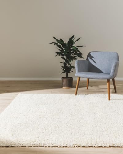 benuta Basic Hochflorteppich Teppich Wohnzimmer Sohari - Creme 80x150 cm - Minimalistischer Look - Weich & Waschbar - Für Schlafzimmer, Flur oder Esszimmer - Geeignet für Fußbodenheizung