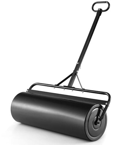 RELAX4LIFE 63L Bodenwalze, Ø 30 cm Gartenwalze Metall, Rasenwalze mit U-förmigem Griff, Handwalze Befüllbar mit Wasser/Sand, 3-in-1 verwendbare Rasenrolle, Füllvolumen für Boden Wiese Frost (Schwarz)