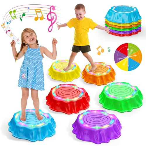 Flooyes Stepping Stones for Kids, 5PCS Light Up & Music Non-Slip Stepping Stones, Sensory Toys for Toddler Balance & Coordination Skills, Indoor & Outdoor Toys for Toddlers Ages 3-5