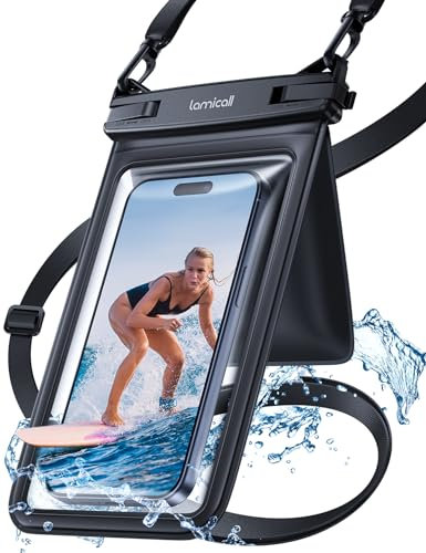 Lamicall wasserdichte Handyhülle, Wasserfeste Handytasche - [Doppelte Taschen] Unterwasser Hülle für Schwimmen, IPX8 Waterproof Phone Case für iPhone 17/16/15/14/13, Samsung Smartphone bis zu 7,5 Zoll