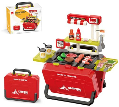 51PCS Kids BBQ Toy Kitchen - Barbecue Cooking Games Sets, Children's play Outdoor Kitchens Suitcase, Kebab Play Food Toy, Kids BBQ Grill Playset for 3 4 5 6+ Girls Boys