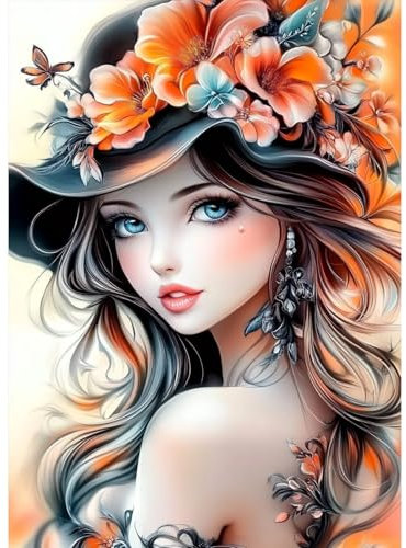 MAXBYE Diamond Painting Kits for Adults, Beautiful Lady Diamond Art Full Round Drill DIY Gems Crafts for Beginner, Flowers Diamond Pictures Kit Gift Home Wall Decor 30x40cm