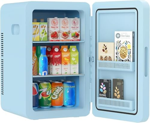 Rebongki Mini Fridge 22L/ 30 Cans Cooler and Warmer Portable Mini Fridge for Bedrooms with Adjustable Shelves, AC+12V DC Small Fridges for Car, Office, Travel, Cosmetics, Drinks (Blue)