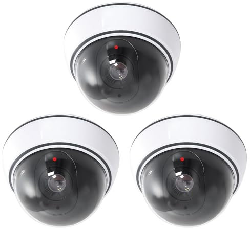 LEKEFETO Dome Kamera-Attrappe mit Blinkendem LED-Licht: 3er Set Dummy Kamera für Innen- und Außenbereich, Überwachungskamera Attrappe mit Montagematerial - Realistische Sicherheitslösung