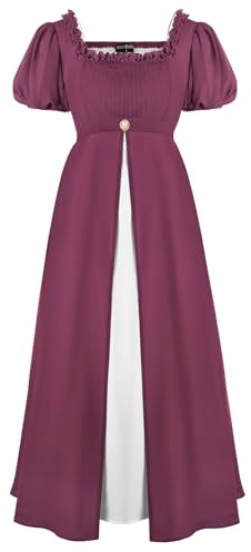 Scarlet Darkness - Abito da donna vittoriano regency elegante con maniche a sbuffo e vita impero per ballo, Rosso scuro, M