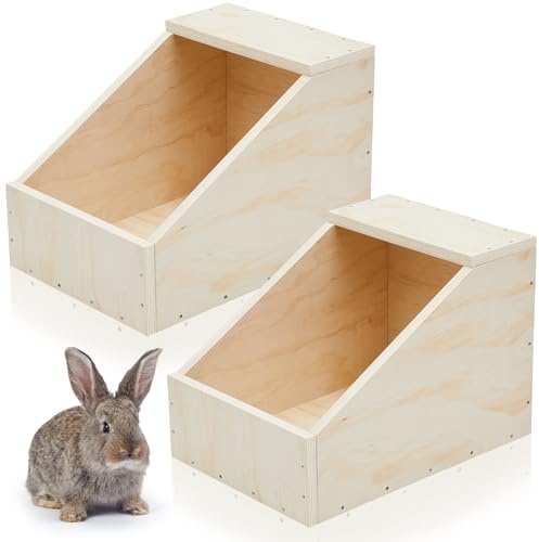 Maxcheck 2 Pack Wood Rabbit Nesting Box, 20x14x14 Inch Wooden Hutch Hideout for Breeding, Natural Burrow Den Alternative for Rabbits & Small Animals