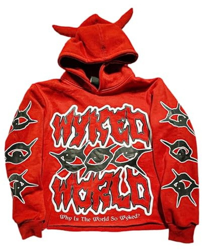 Generisch Sudadera con capucha para hombre con estampado divertido, con cuernos de diablo, estilo hipster, ropa de calle, hip hop, sudadera con capucha, estilo gótico, vintage, moderno, informal