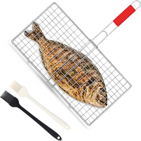 Androxeda Cestino da Barbecue Pieghevole, Griglia per Grigliate, Set Completo con 2 Spazzole in Silicone per Barbecue, Ideale per Giardino, Campeggio, Picnic