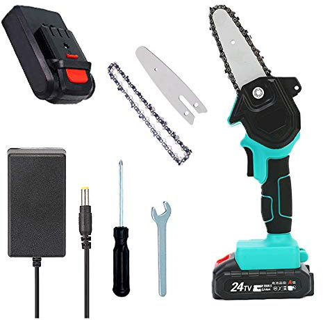 Mini motosierra de 4 pulgadas sin cable, motosierra eléctrica portátil de 24 V, tijeras de poda, motosierra para corte de madera, color negro 24 V