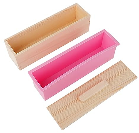 Forniture per fare il sapone, stampo per sapone in silicone con strumento fai da te rettangolare con scatola di legno per fare torte al cioccolato