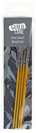 Guild Lane - Fine Detail Brush Set - Paintbrushes For Fine Detailing, Line Painting, Miniatures, Figurines, Scale Models & More - For Acrylic Paint, Oil, Watercolour, Ink - 4 Pieces