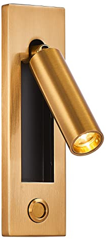 Moon Rural LED Wall Mounted Bedside Light, Adjustable Recessed Headboard Light with Switch, Wall Sconce for Reading, Hardwired Spotlight for Bedroom (Gold)