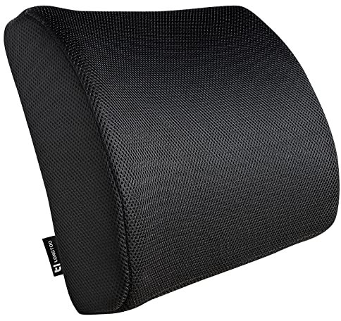 LONGTOO Lumbar Support Pillow, Memory Foam Back Rest Cushion, relieves back pain, for Office Chair, Car Seat, Black