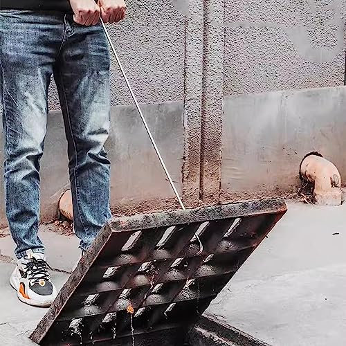 Gancho para Tapa Gancho Tirador de Rejillas, Extractor de Rejillas y Tapas de Alcantarilla, Herramienta para Levantar Tapas de Alcantarillas Estables, Palanca de Alcantarillado para Exteriores ( Size