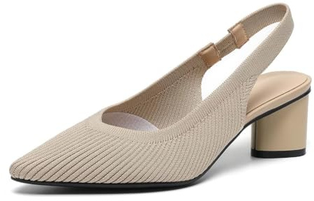 Scarpe Donna Comode Décolleté Slingback in Maglia,Décolleté Lavoro Leggere e Morbide con Punta a Punta,Classiche Tacco Grosso e Punta Chiusa Scarpe Principessa,Apricot,37 EU