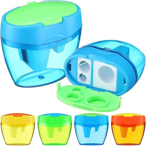 VONJUMA 4 Pcs Anspitzer Mit Behälter Anspitzer Bleistift 3-loch-Bleistiftspitzer Metall Bunt Manueller Bleistiftspitzer Spitzer Für Schule Büro Gelb Orange Blau Grün