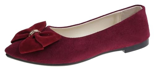 Women's Ballet Flats Low Top Lightweight Slip On Walking Low Shoes Dress Shoes Pumps Soft Sole Closed Toe Business Shoes Casual Shoes Wedge Heel Soft Sole Hands-Free Work Shoes, Wine Red, 6 UK