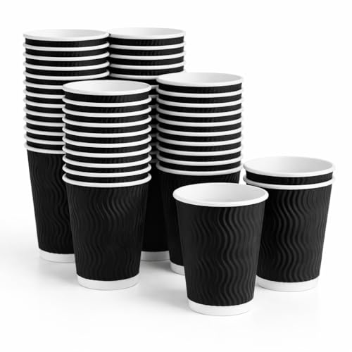 1ABOVE Black Ripple Paper Coffee Cups, 8oz, 50 Pack, Triple-Ply | Triple-ply insulated ripple cups for serving coffee, tea and other hot drinks at home, work or events.