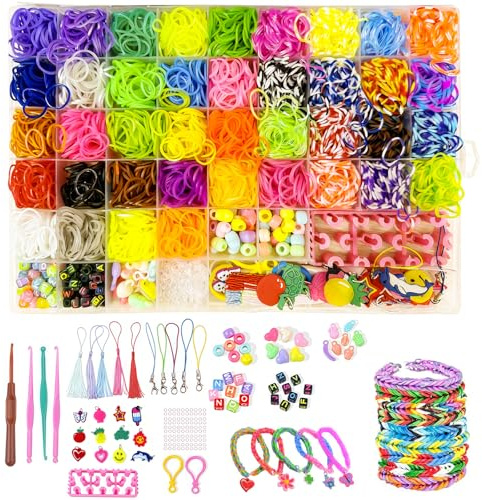 Pmueuff Kit de 3500+ Elastique Bracelet pour Enfants de 8 à 11 Ans pour Enfants, élastiques en Loom Bands, élastique pour Bracelet avec 40 Couleurs et Lettres, Bracele Elastique Enfant Kit pour
