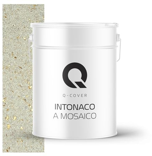 Q-COVER Intonaco in pietra colorata, 12,5 kg, Bianco con mica dorata, M08, intonaco decorativo per interni ed esterni, intonaco per facciate, intonaco finito, intonaco pregiato, antigraffio