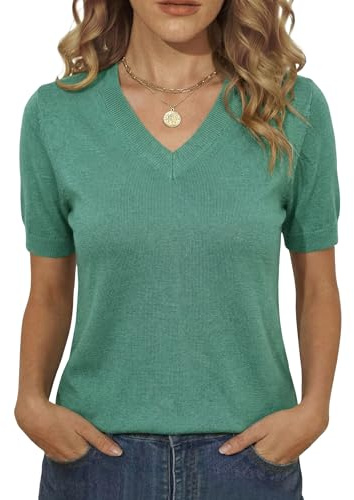 Totatuit Pull Femme Manches Courtes Col V Top Tricoté Coupe Cintrée Haut | Style Élégant, Tenue Quotidienne, Facile à Associer, Style Polyvalent