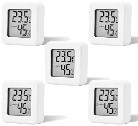 Pack de 5 Mini Termómetros Digitales con Higrómetro LCD, Medidor de Temperatura y Humedad Interior de Alta Precisión, Indicador de Confort, Pantalla ℃/℉, Ideal para Habitación de Bebé, Hogar y Oficina