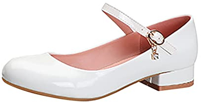 Zapatos clásicos de princesa para niñas grandes Color sólido con tacón bajo Punta cerrada Zapatos de baile ideales para bodas Ocasiones festivas, Blanco, 34 EU