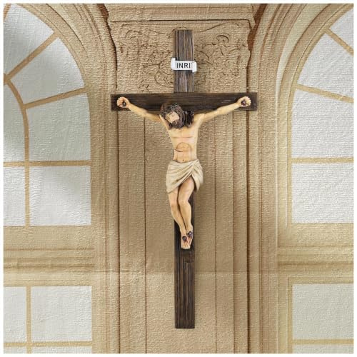 Mantaoilfe 10.6 Jesus Crucifix Wall Cross, Resin Hanging Catholic Cross with Metal Hook, Religious Wall Decor for Home Altar, Prayer Room, Living Room, Easter Gift for Men, Women, Family