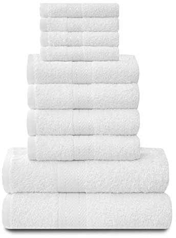 Lions Familien-Handtücher, 10-teiliges-Set, 100 % ägyptische Baumwolle, 4 x Gesicht, 4 x Hand, 2 x Badetuch, Premium Qualität, hoch wasserabsorbierendes Badzubehör, maschinenwaschbar, weiß, 544777