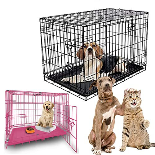 20inch Dog Cage Crate Black | Pets Dog Puppy Crate Folding 2 Door Metal Dog Cage with Safety Latches and Non-Chew Tray | Dog Kennels and Crates Anti-Rust Training Traveling Pet Carrier | Easy to Clean