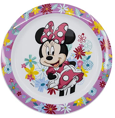 KINDERTELLER AUS BPA-FREIEM KUNSTSTOFF. MIKROWELLENSICHER | MINNIE MOUSE MOUSE SPRING LOOK, Rot