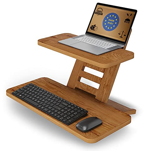 Generic Stehpultaufsatz, Stehpult, Laptopständer aus Holz, Stehtischaufsatz, Rednerpult, Schreibtischaufsatz, höhenverstellbar, hergestellt in der EU, Braun