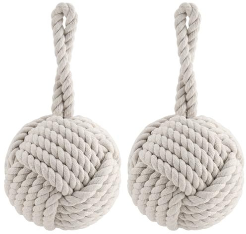 SEHOI Lot de 2 butées de porte en corde nautique en coton blanc crème décoratif très résistant pour porte de chambre à coucher, salon, 15 x 15 x 27,9 cm, 1,3 kg, ivoire