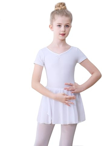 FONLAM Vestido de Ballet Danza para Niña Maillot de Danza Ballet para Nina Algodón Leotardo de Baile Ballet Tutú (Blanco, 12-13 años)