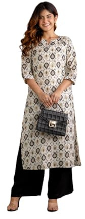 FABNEX Ensemble kurta pour femme | Kurta pour femme | Ensembles Kurta pour femme | Ensemble de pantalon Kurta pour femme | Ensemble Kurti pour femme avec pantalon (K-87), Blanc cassé, L