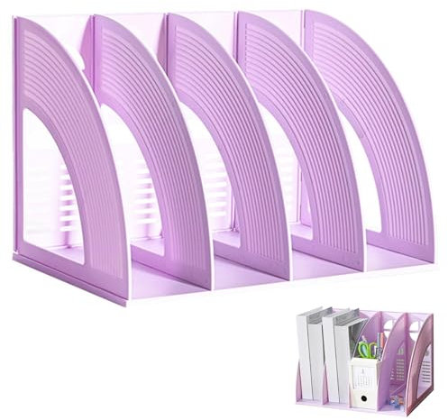 Portariviste da Scrivania, Portariviste con 4 Scomparti, Raccoglitore Stand up Raccoglitore A4 in Plastica, Vassoio di Selezione per Raccoglitore Stand up Viola, Cartelle Libri Documenti