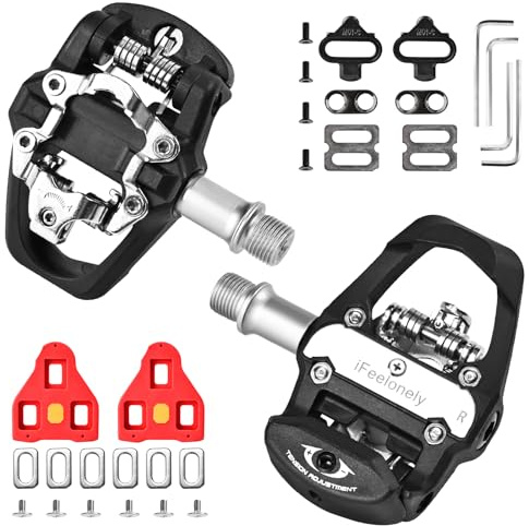 Exercise Indoor Bike Pedals with Cleats, Compatible with Peloton, Look Delta & Shimano SPD, Dual-Sided Clip-in Pedals, 9/16 Thread for Spin & Stationary Bikes