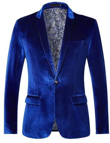 Blazer en velours pour homme – Veste de costume ajustée en velours bleu – Smoking formel en velours à un seul bouton – Veste de fête en velours de luxe – Élégante coupe ajustée – Matériau en velours