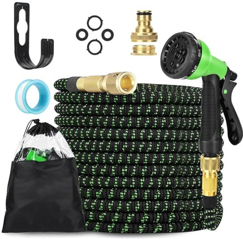 LINGKY Manguera Jardin Extensible 15 Metros con 8 Funciones de Riego - Manguera Jardin Enrollable de Polyester 3750D - Conectores de 1/2, 3/4 y Universal Para Grifo Incluido - Garden Hose