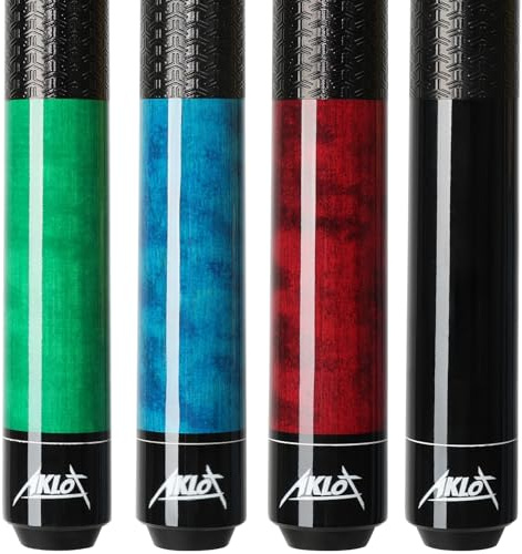 AKLOT Pool Cue Set of 4: 58'' Canadian Maple Billiard Cue Set (18-21oz) W/ 13mm Leather Tip, Wood Finish & 3D Anti-Slip Grip, Complete Weight Kit Billiard Pool Sticks for Adults//Beginners/Pro