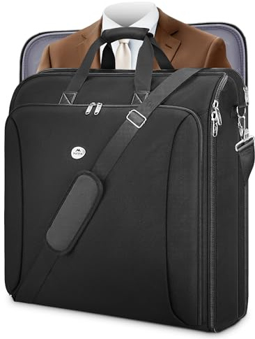 MATEIN Travel Garment Bags for Business Trip, 50 Large Double Layer Suit Carriers for Men and Women, Foldable Wrinkle-Free Suit Travel Bag with Shoulder Strap for Up to 6 Suits, for Wedding, Black