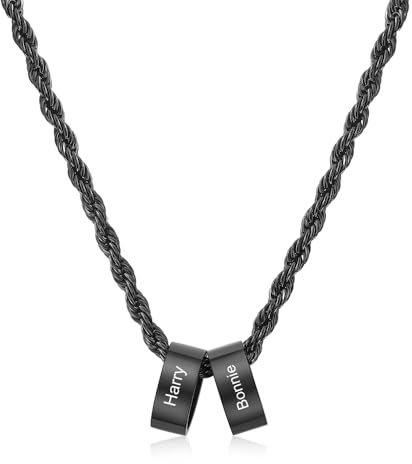 lorajewel Colliers Personnalisés pour Hommes en Acier inoxydable Collier avec Prénom Cadeaux pour Hommes Fête des pères Noël Saint-Valentin (noir-2 nom)