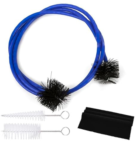 Kit de Limpieza y Cuidado de Trompeta, Cepillo De Limpieza De Tubo Cepillo de Válvula Cepillo Flexible con Paño de Limpieza Para Trompeta Bombardino Tuba (Azul)