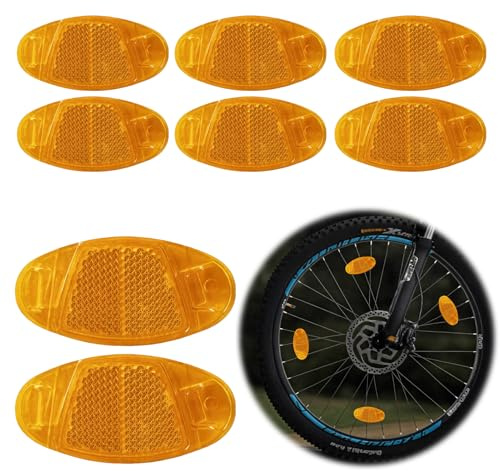 wilcractk Catadioptre Velo Reflecteur Rayon Lot De 8 Pièces Ovales Orange Haute Visibilité Sécurité Vélo Enfant VTT Réfléchissant Pour Rayons Roue Avant Arrière Nuit