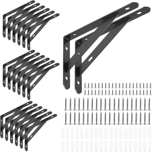 SOUJAP 20 Pcs 6 Inch Shelf Support Brackets, 15cm Black Triangle Shelving Brackets with Screws for Bookshelf, Cupboard