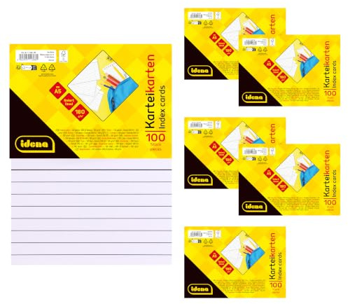 Idena 90362 – indexkort A5, 600 stycken linjerade, 180 g/m² FSC-Mix papper i vitt, för skola och kontor
