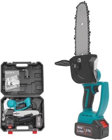 Akku Kettensäge, 400W Motorsäge 8 Zoll Elektro Kettensäge Elektrische Handkettensäge für präzises Schneiden von Ästen und Holz im Garten, 25000rpm