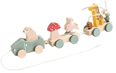 predolo Tren de Madera para Tirar, Juguete para Tirar, Habilidad Motora Fina, Divertido Y Creativo, Educativo para Niños, Regalo de Cumpleaños, Animal