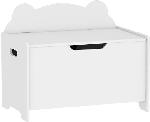 AIYAPLAY Coffre à Jouet Enfant avec Couvercle Rabattable, Coffre de Rangement, Forme d'Ours, Charnière de Sécurité, Rangement Jouet pour Filles et Garçons de 3 à 8 ans, 60 x 38 x 48 cm, Blanc